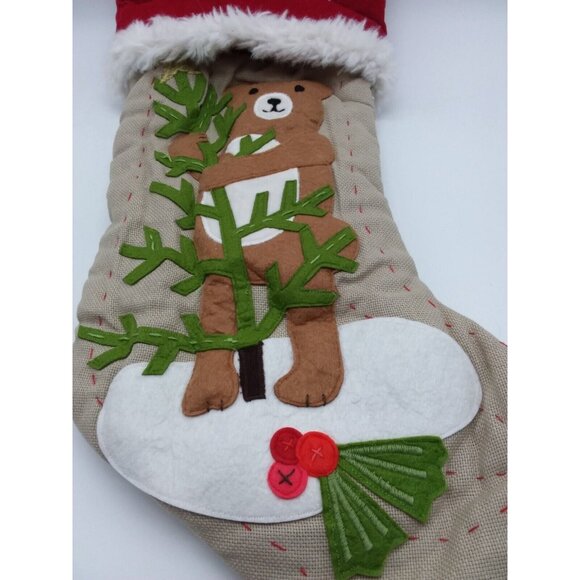Pottery Barn Kids Addison Woodland Bear Stocking Holiday Christmas Quilted Xmas - Picture 3 of 10
